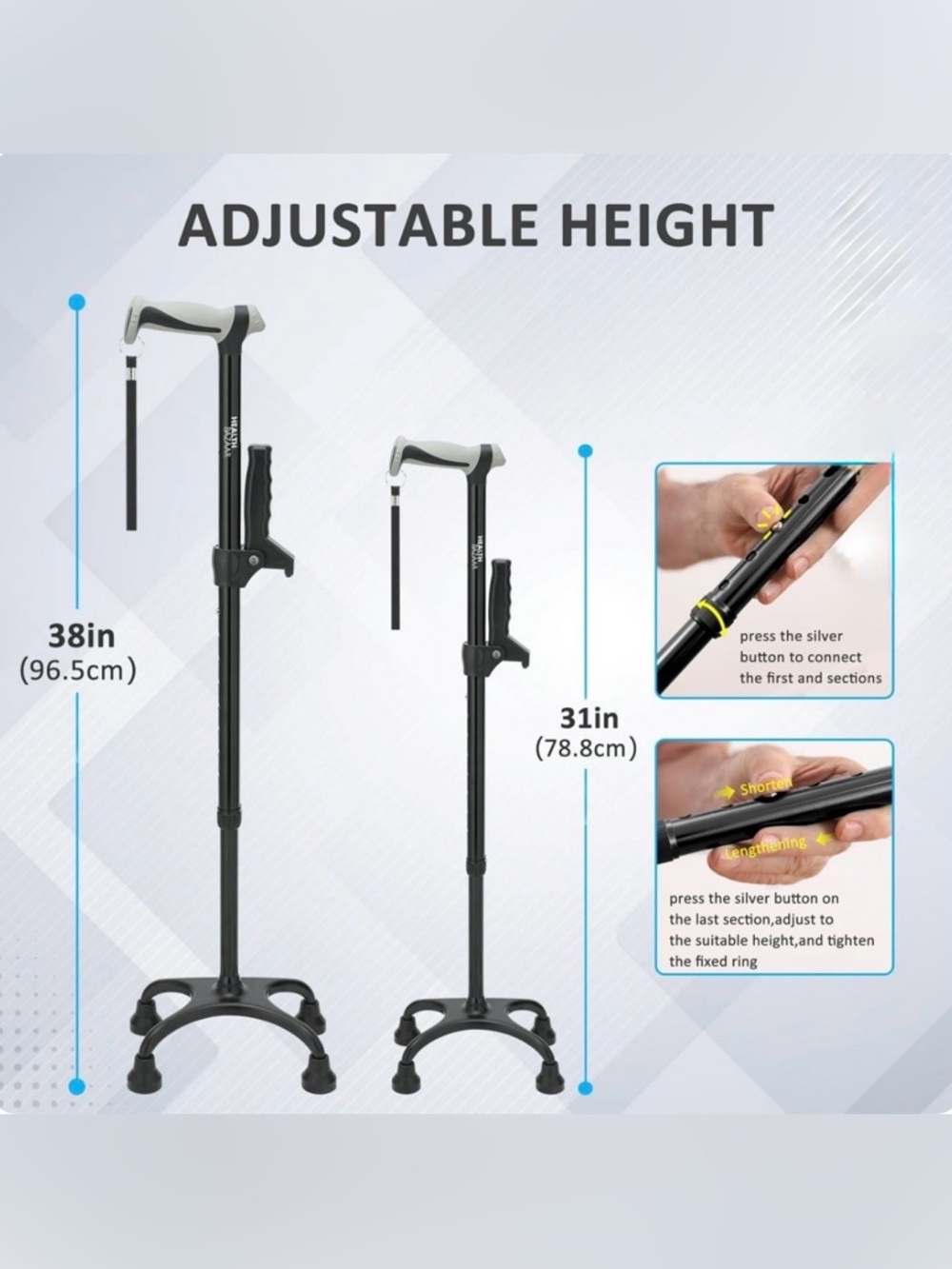 Health Bazaar Black Quad Cane Adjustable Assembly Required - Picture 5 of 16